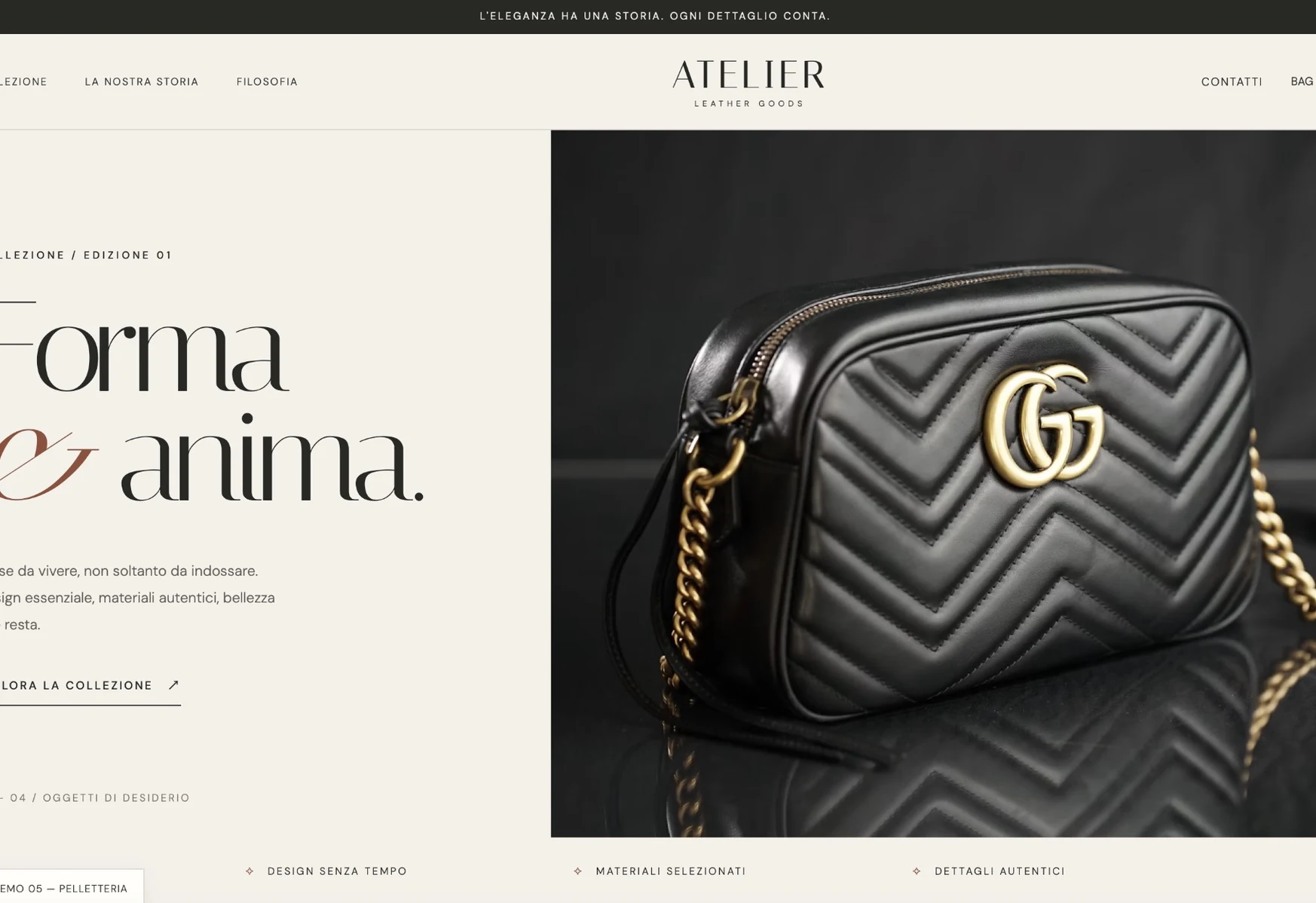 Anteprima del sito demo Atelier, boutique di pelletteria